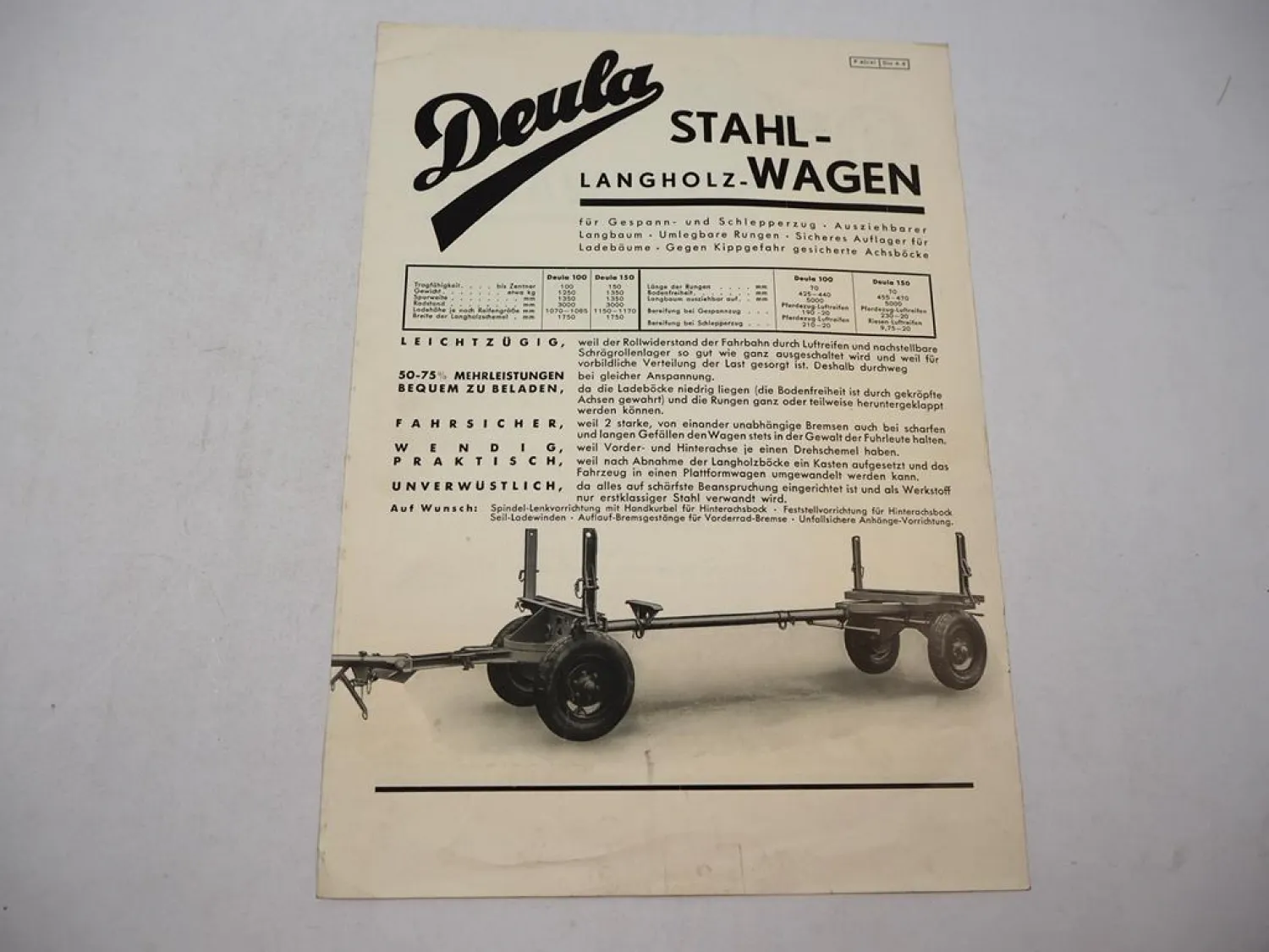 Deula 60 80 100 150 Ladewagen für Gespann und Schlepperzug Prospekt 1930/40er J.
