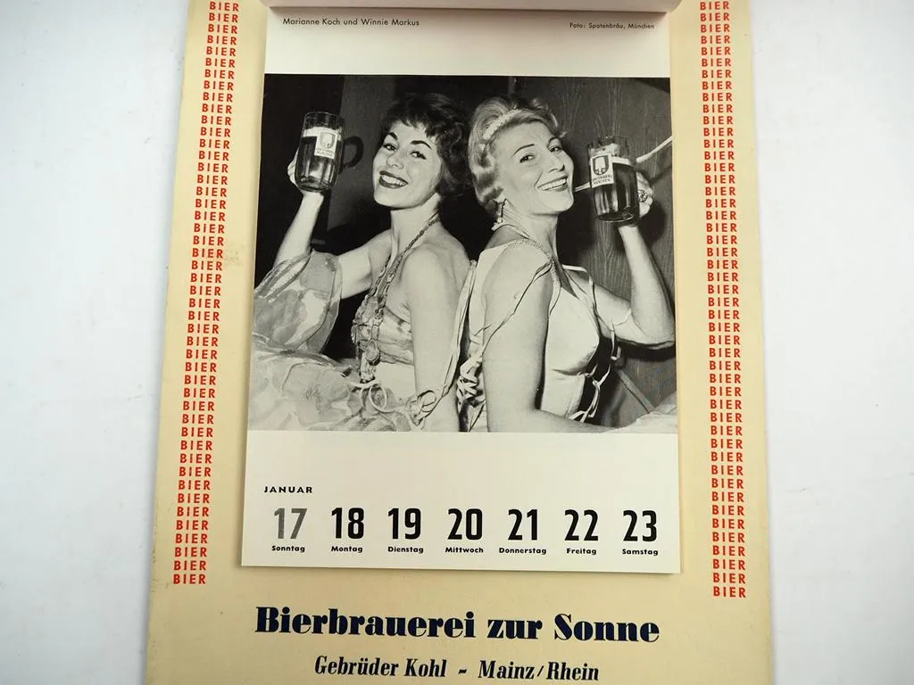 Deutscher Bierkalender 1960 Brauerei zur Sonne Gebr. Kohl Mainz Rhein