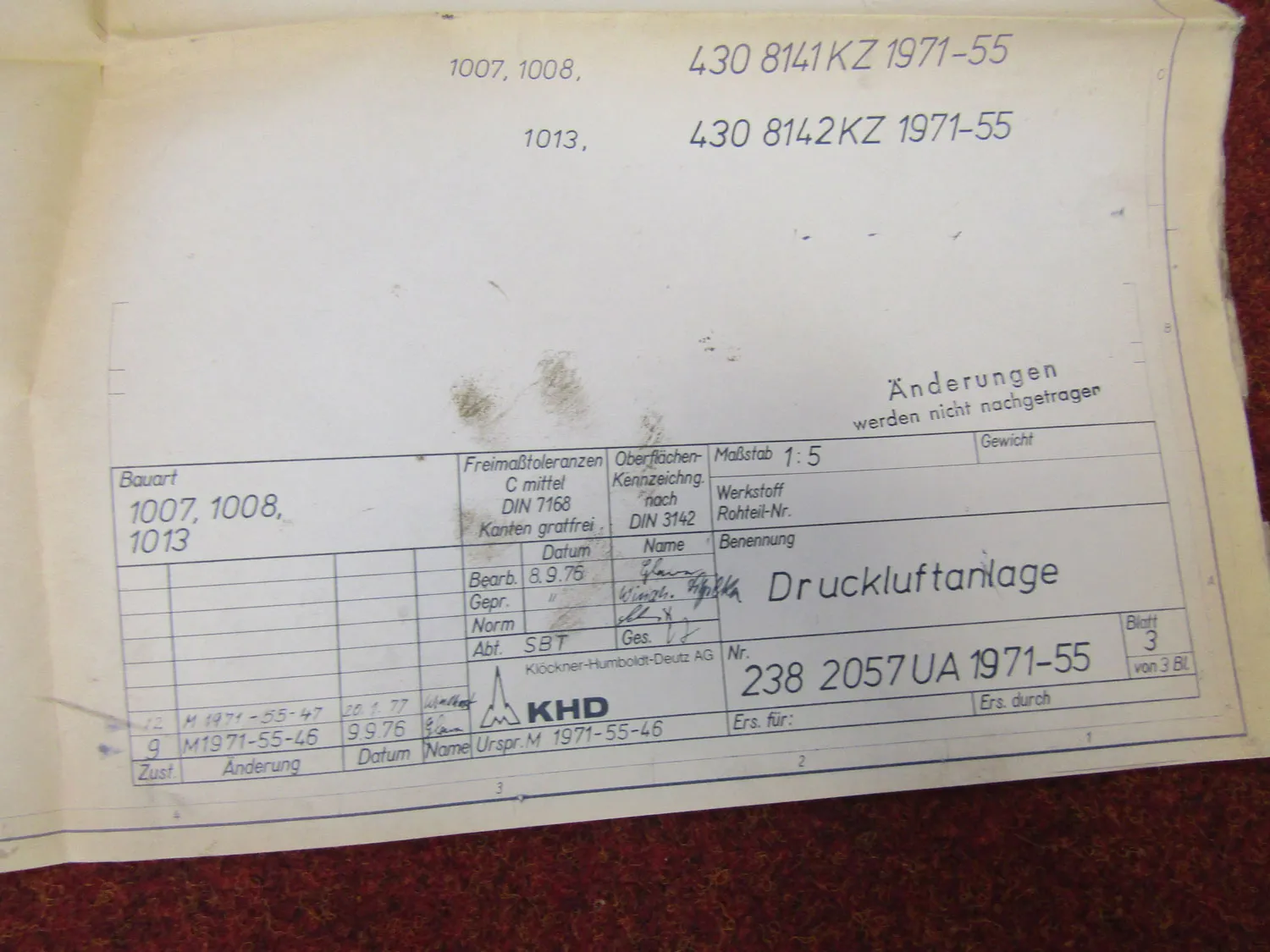 Deutz 1007 1008 1013 Technische Zeichnung Druckluftanlage 1970er Jahre