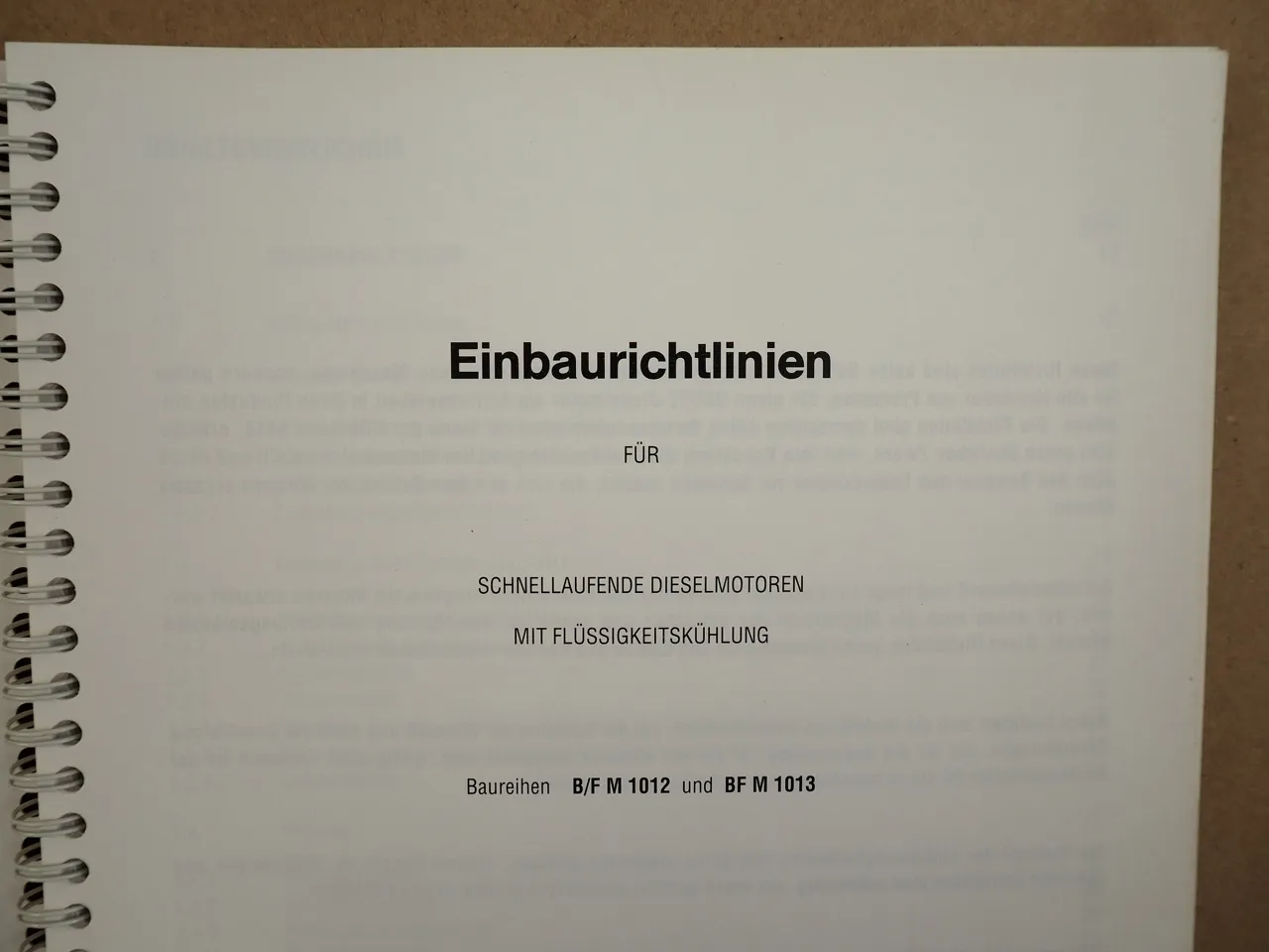 Deutz BF M 1012 1013 Motor Einbaurichtlinien 1992