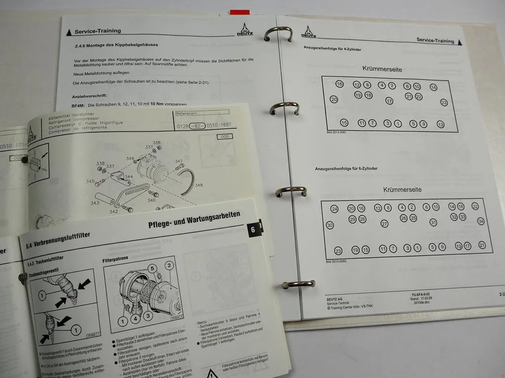 Deutz BFM 2013 Service Training Betriebsanleitung Ersatzteilliste 1999