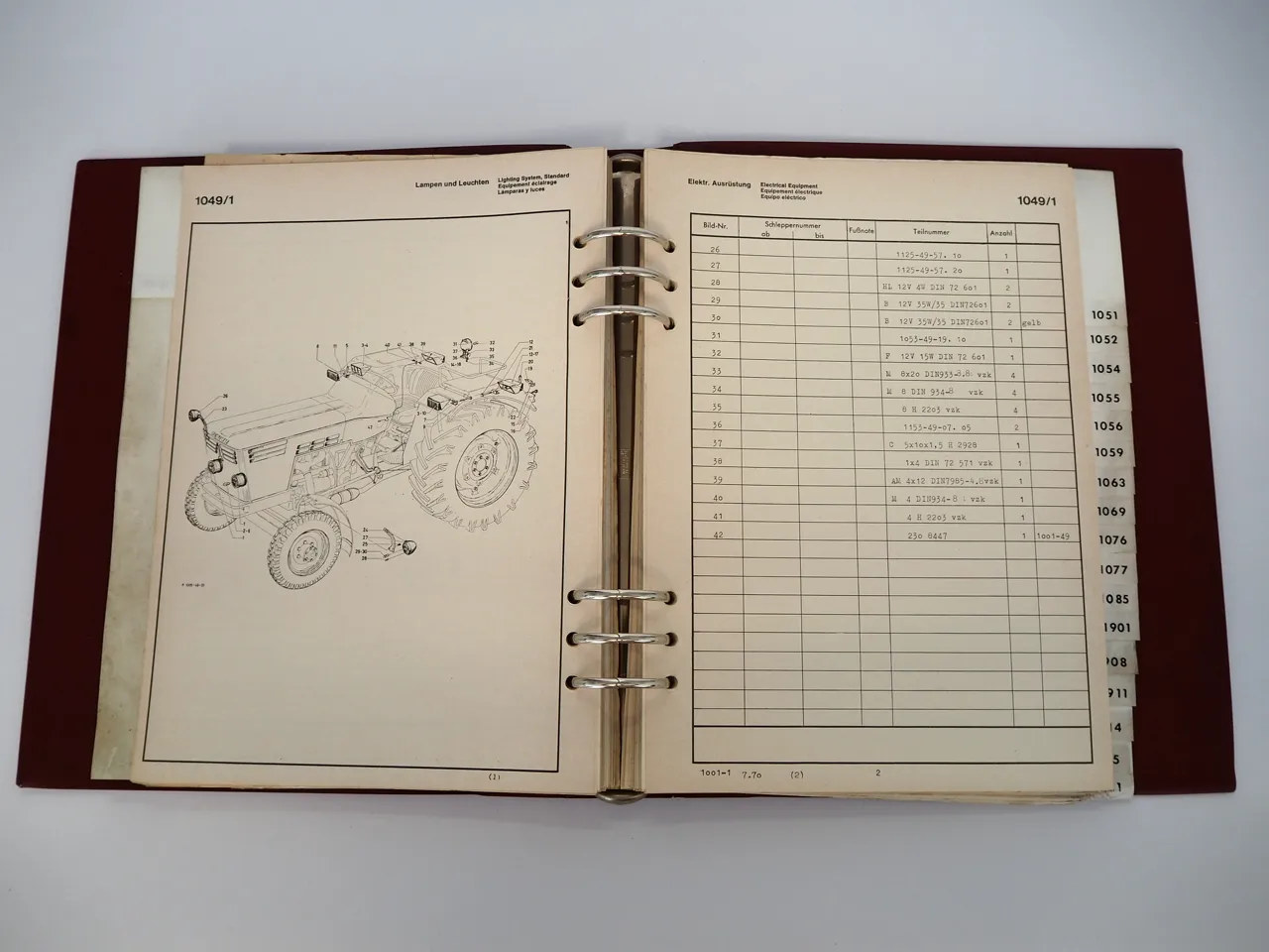 Deutz D 2506 Traktor Ersatzteilliste Teilenummern 1968 - 1971 TN1001-1