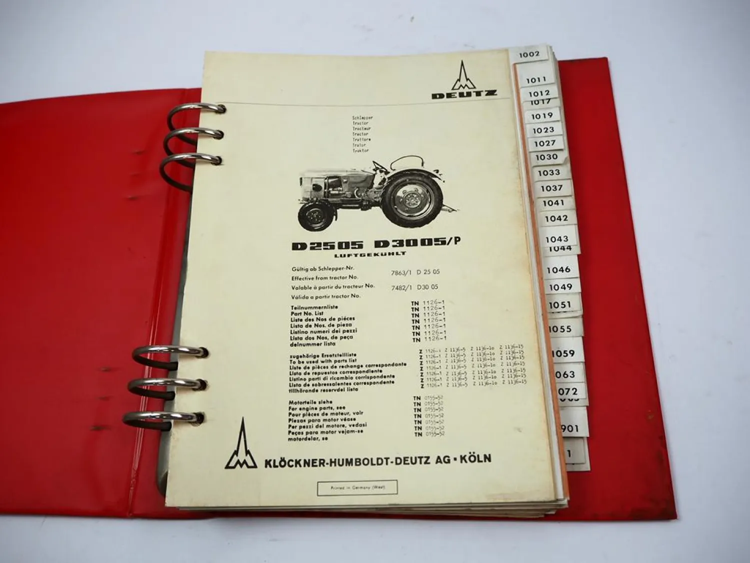 Deutz D2505 D3005/P Schlepper Ersatzteilliste Teilenummernliste 1970 TN1126-1