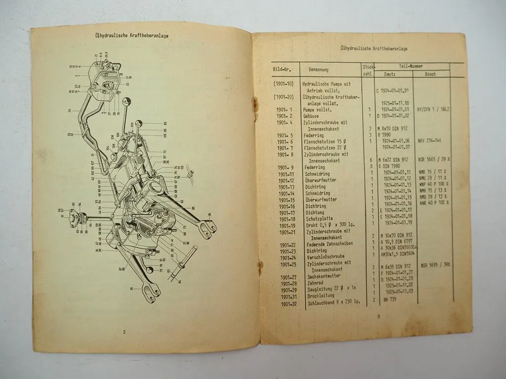 Deutz D25.1 Schlepper Hydraulik 3 Punkt Kupplung Ersatzteilliste 1960
