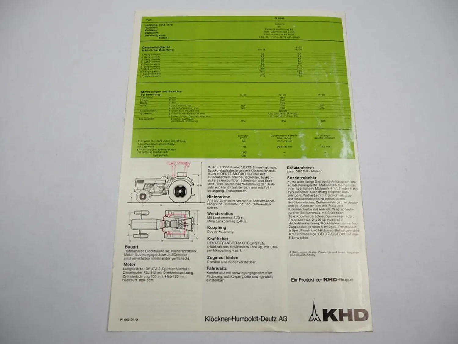 Deutz D3006 Traktor mit 30 PS Prospekt 1970er Jahre