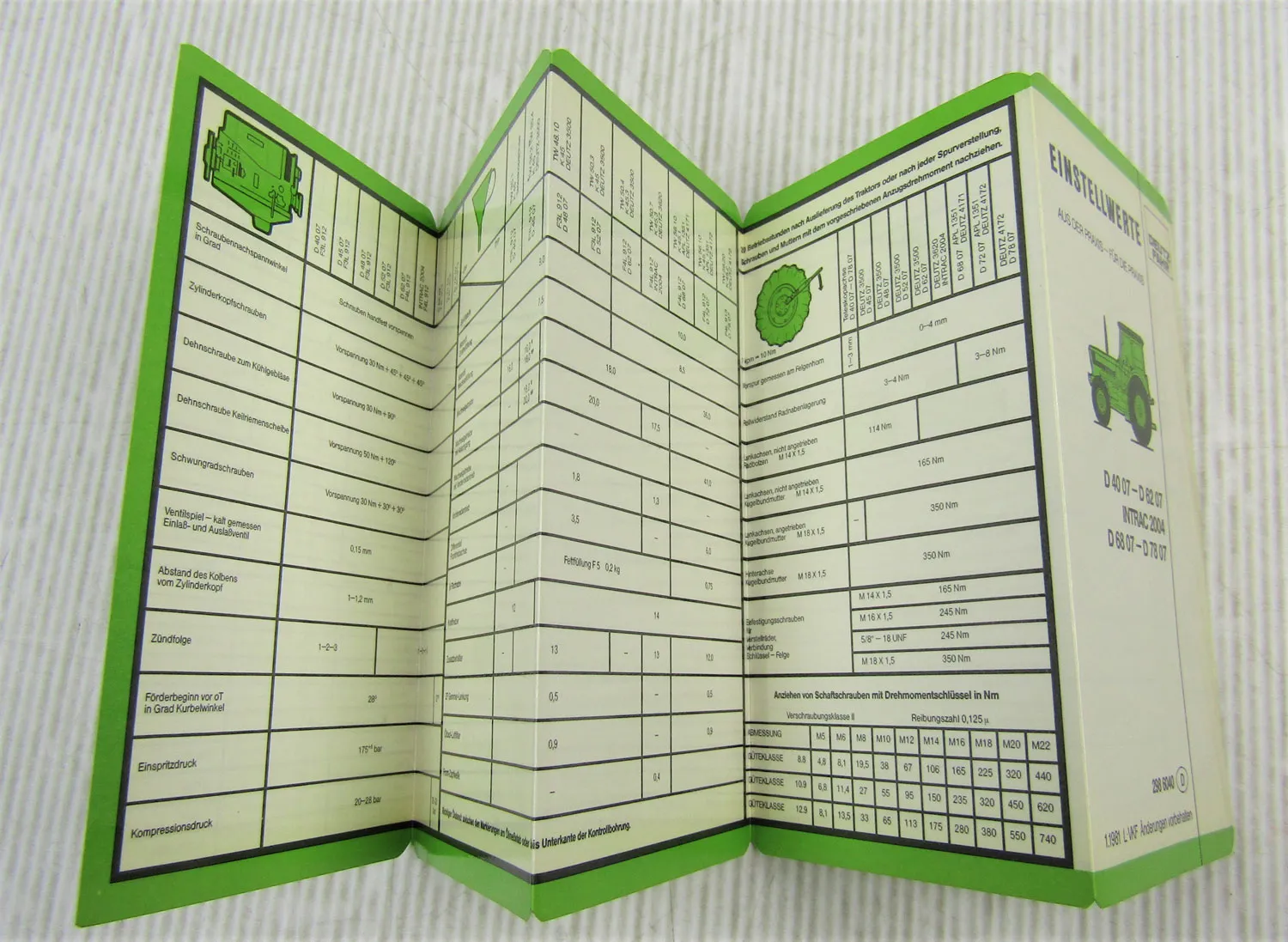 Deutz D4007 - D6207 Intrac 2004 D6807 - D7807 Einstellwerte Technische Daten 81