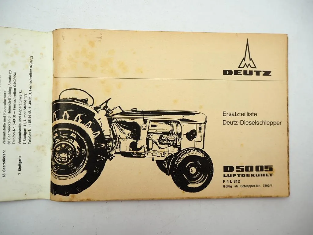 Deutz D5005 Dieselschlepper Ersatzteilliste ca. 1965 + Ergänzung Getriebe TW50