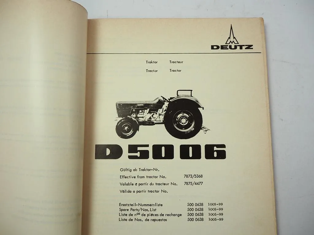 Deutz D5006 Schlepper Ersatzteilliste Parts List Ersatzteilkatalog 1972