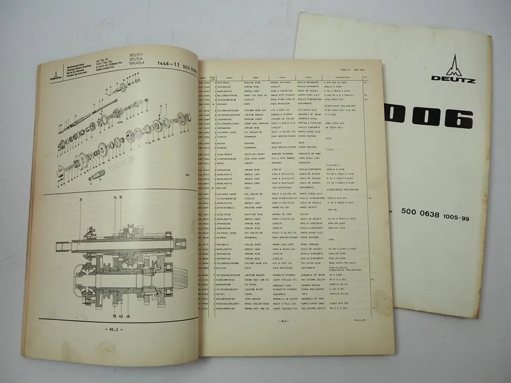 Deutz D5006 Schlepper Ersatzteilliste Parts List Ersatzteilkatalog 1972
