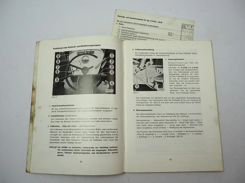 Deutz D5206 D6206 Traktor Betriebsanleitung Bedienungsanleitung 1974