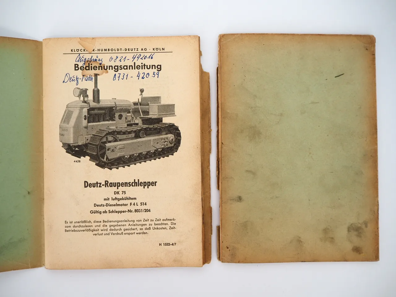 Deutz DK75 Raupenschlepper 65PS Betriebsanleitung Bedienungsanleitung