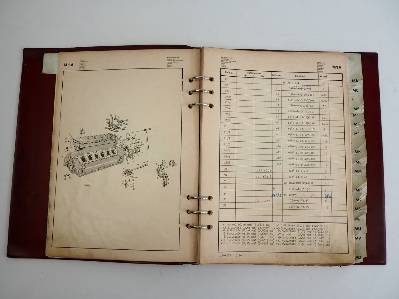 Deutz F12L 814 Dieselmotor Ersatzteilliste Teilenummernliste 1970 TN0144-512