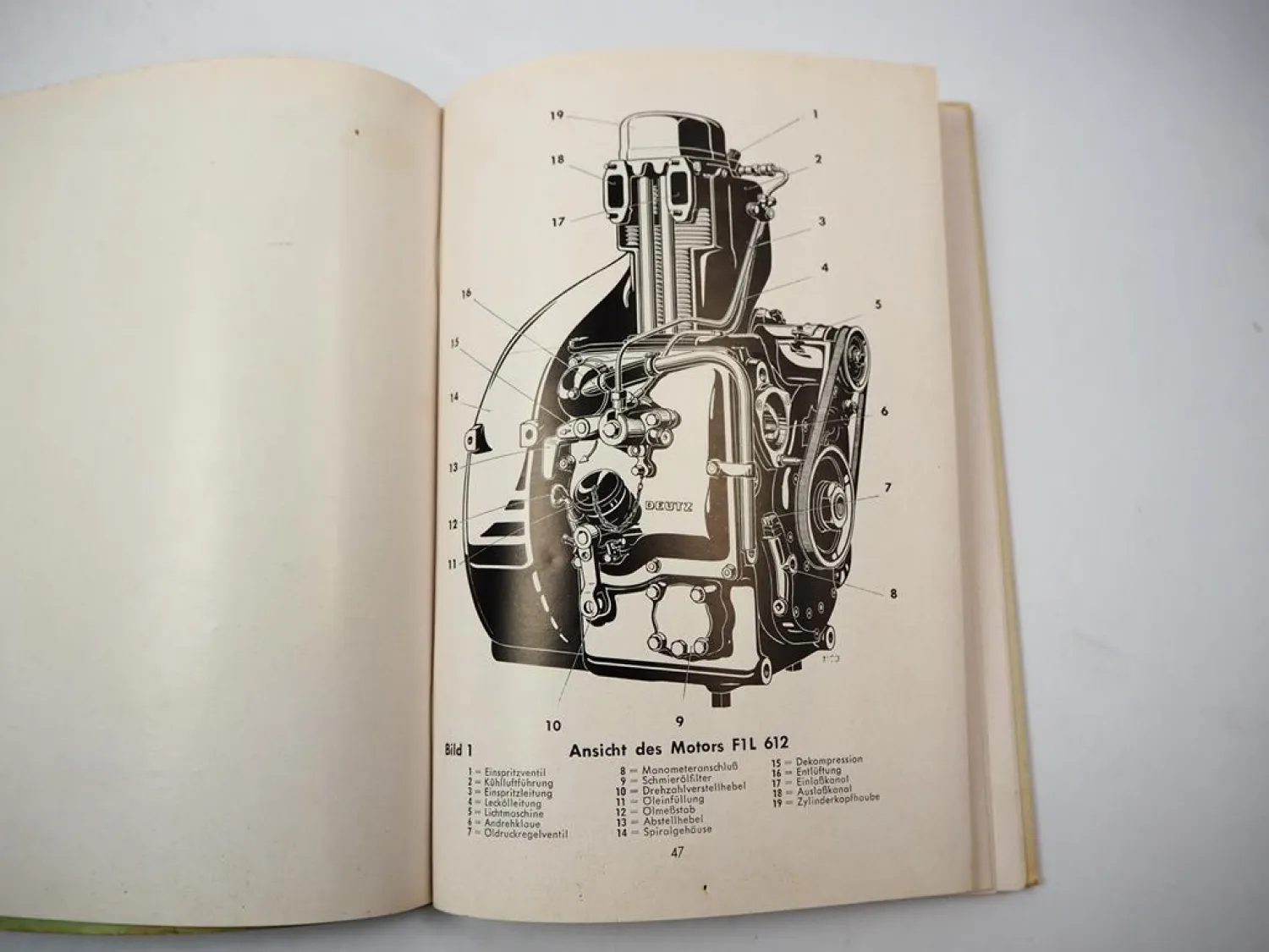 Deutz F1L 612 Diesel Motor Bedienungsanleitung Betriebsanleitung Ersatzteilliste