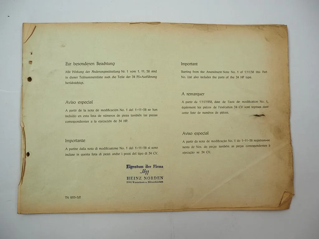 Deutz F2L 514/54 Schlepper 30 PS Ersatzteilkatalog Zusatz 1956/58 TN1053-5/2