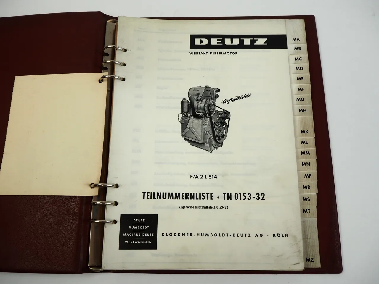 Deutz F2L 514 A2L 514 Motor Teilenummernliste Ersatzteilliste 1963/64