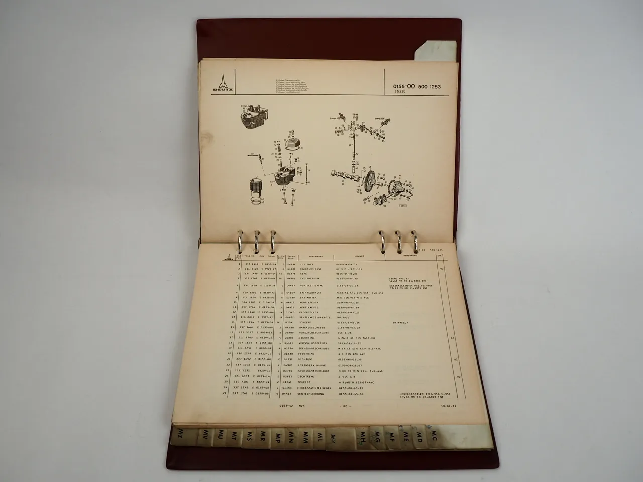 Deutz F2L 812 Motor für D25.2 D30 Ersatzteilliste Teilenummern 1973 TN0155-42