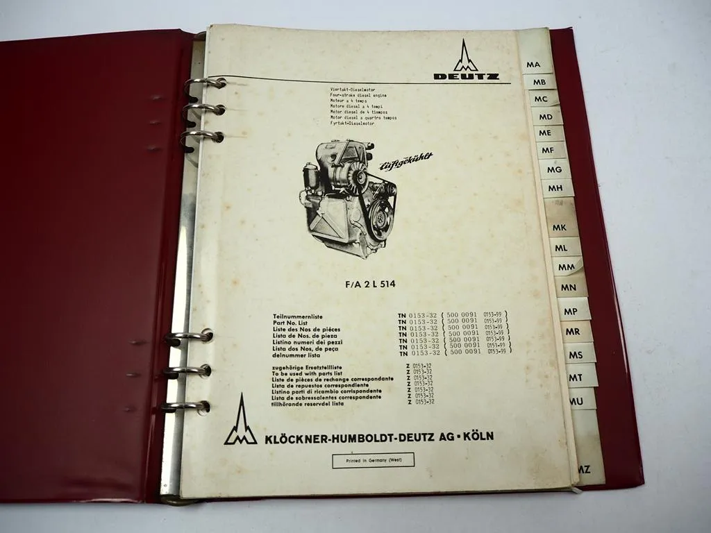 Deutz F2L A2L 514 Motor Teilenummernliste Ersatzteilliste 1973/74 TN0153-32