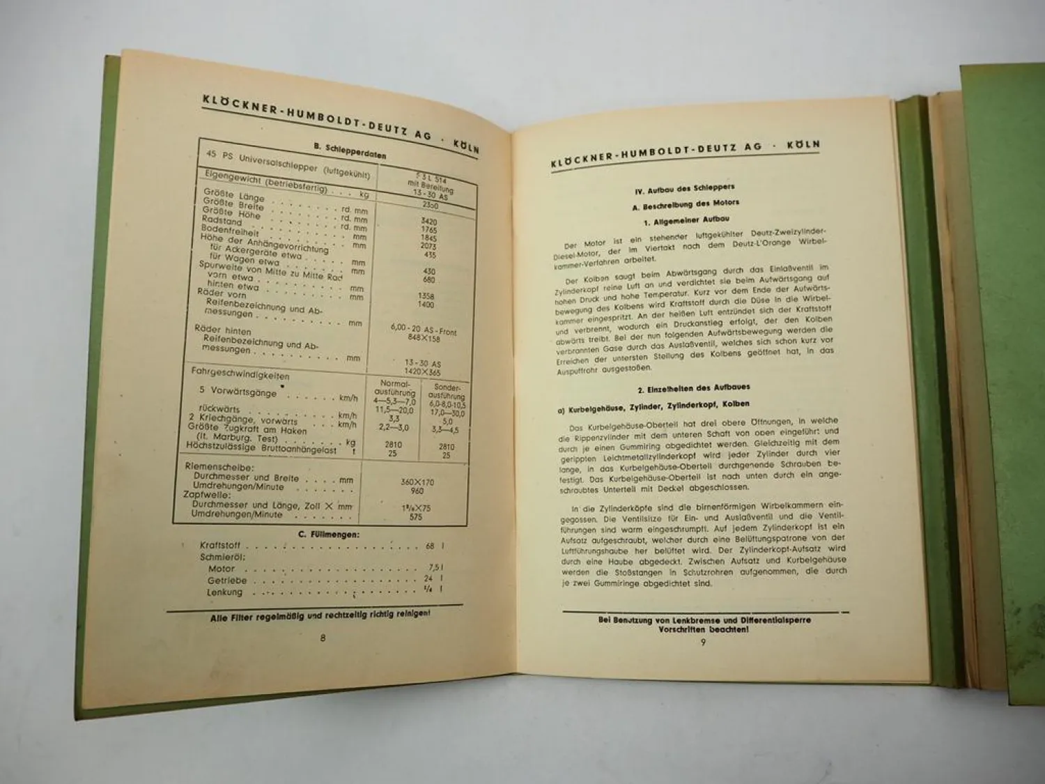 Deutz F3L 514/4 Schlepper 45 PS Betriebsanleitung Ersatzteilliste 1950er Jahre