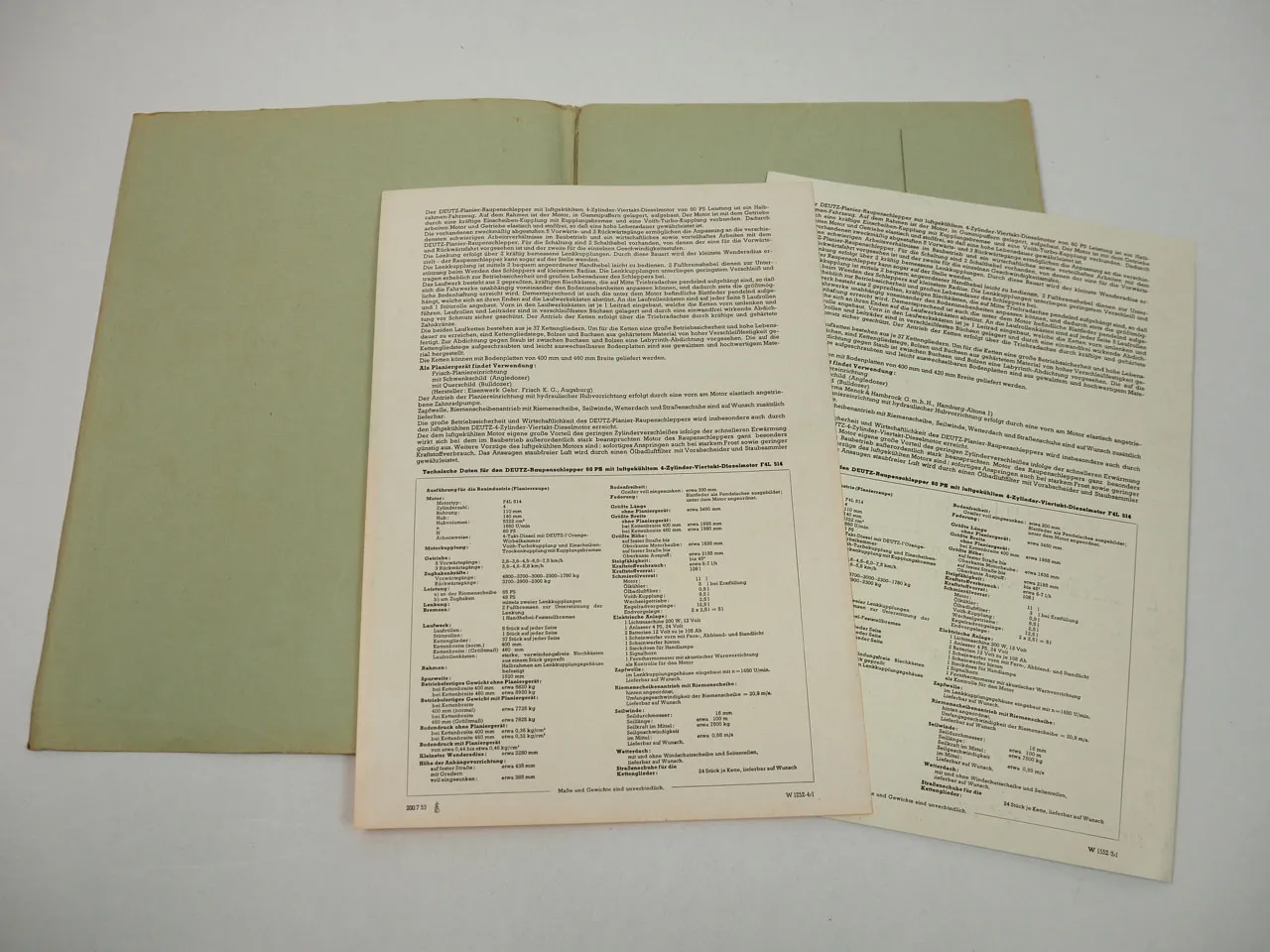 Deutz F4L 514 Raupenschlepper 60 PS 2x Prospekt in Mappe 1953