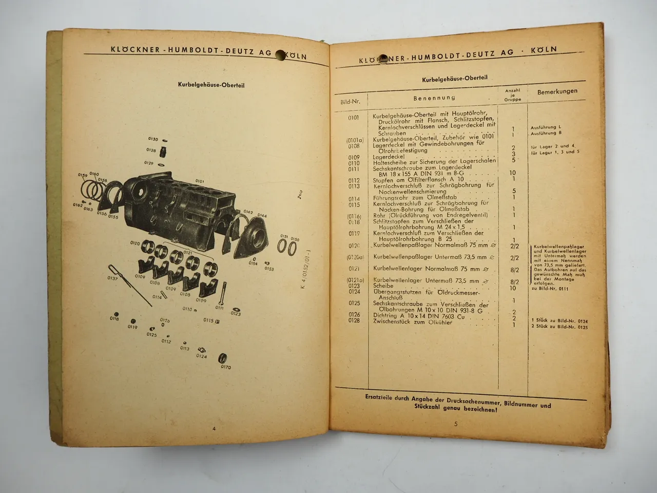 Deutz F4L 514 Raupenschlepper 60 PS Ersatzteilliste 1950er Jahre
