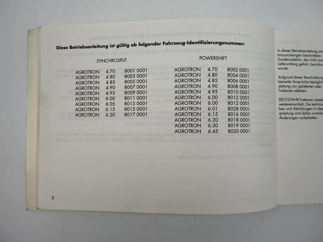 Deutz Fahr Agrotron 4.70 - 6.45 Traktor Betriebsanleitung Bedienung 1996