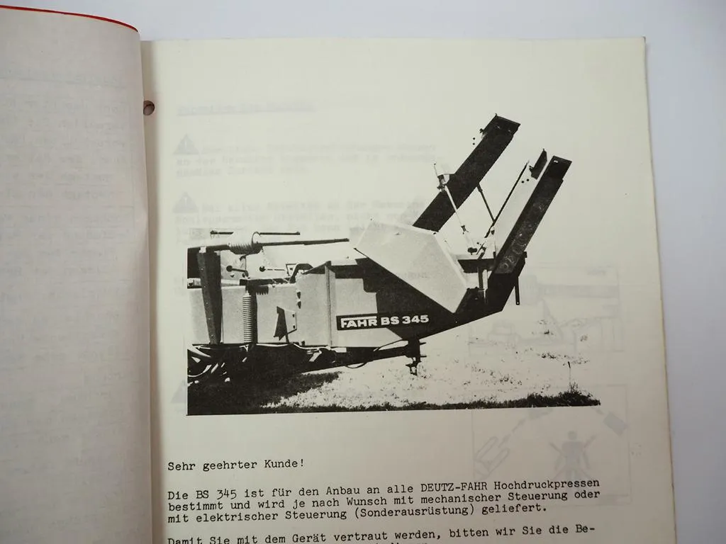 Deutz Fahr BS345 Ballenschleuder für HD 300 - 560 Presse Betriebsanleitung 1979
