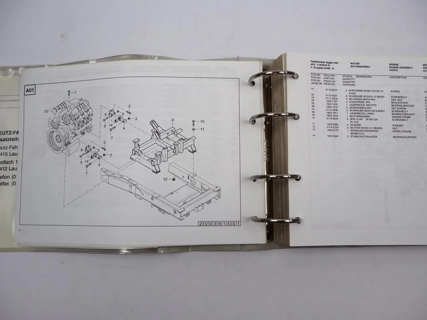 Deutz Fahr Gigant 400 Feldhäcksler Ersatzteilliste Spare Parts List 1998