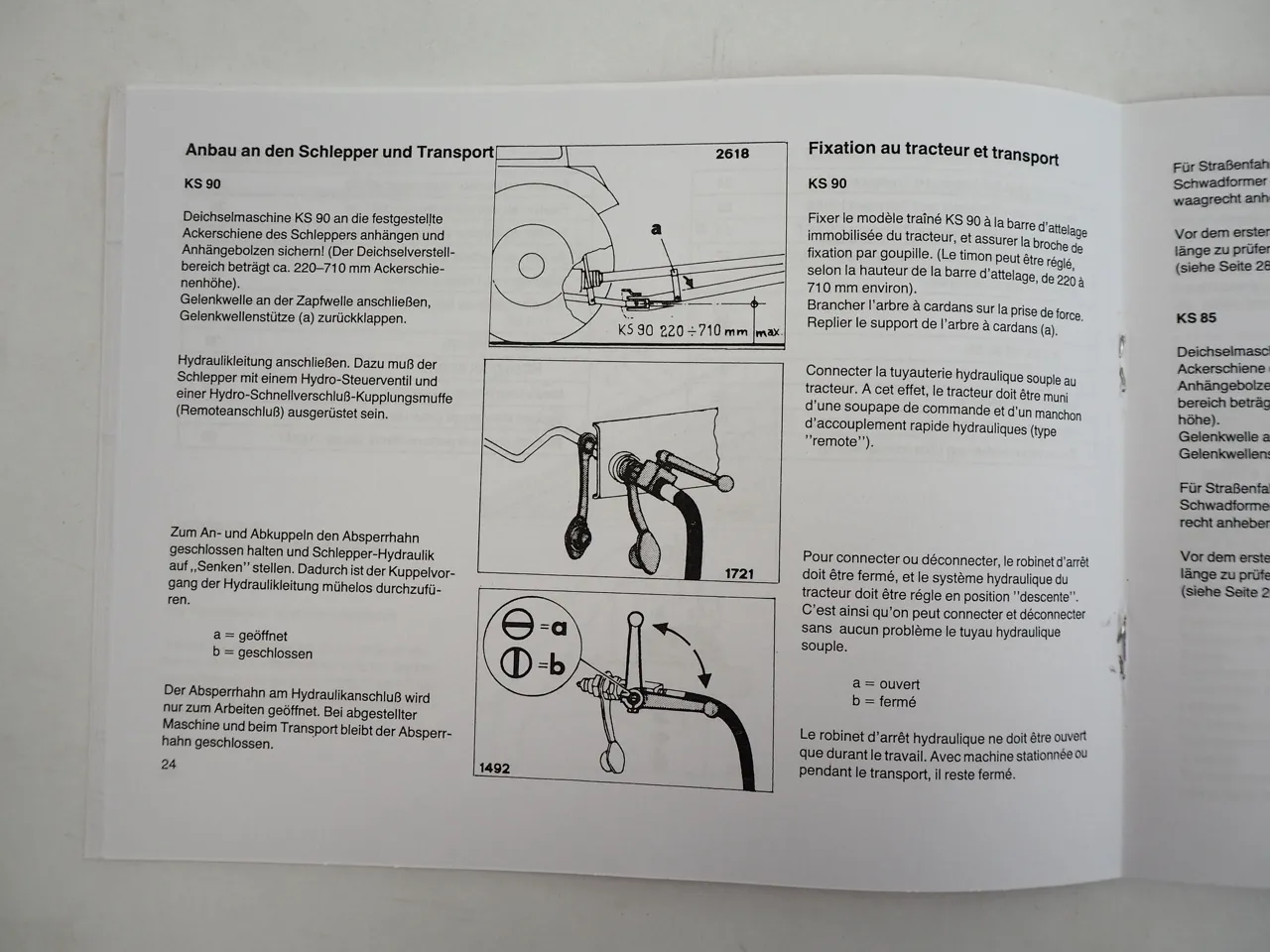Deutz Fahr KS 85 / 90 D DN Betriebsanleitung Notice de Fonctionnement