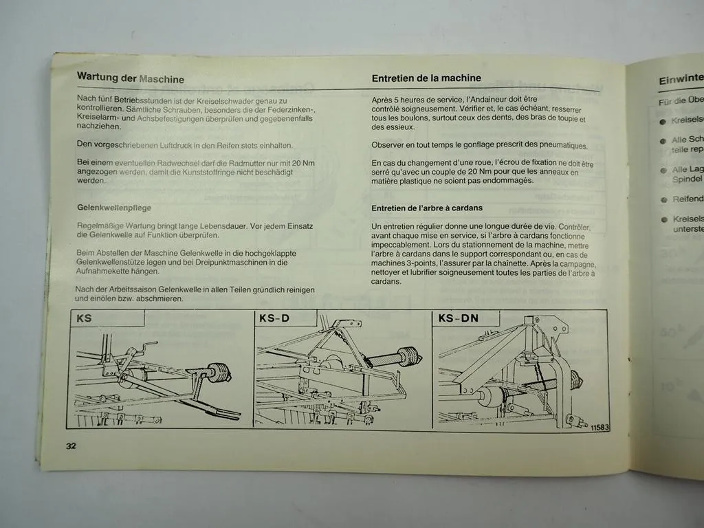 Deutz Fahr KS1.70 KS1.70D KS1.70DN Kreiselschwader Betriebsanleitung 1985