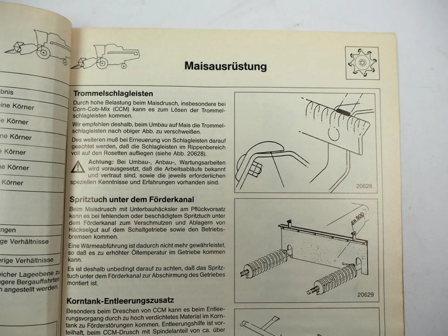 Deutz Fahr M 34 35 36 H Maisausrüstung Corn Cob Mix CCM Betriebsanleitung 1990
