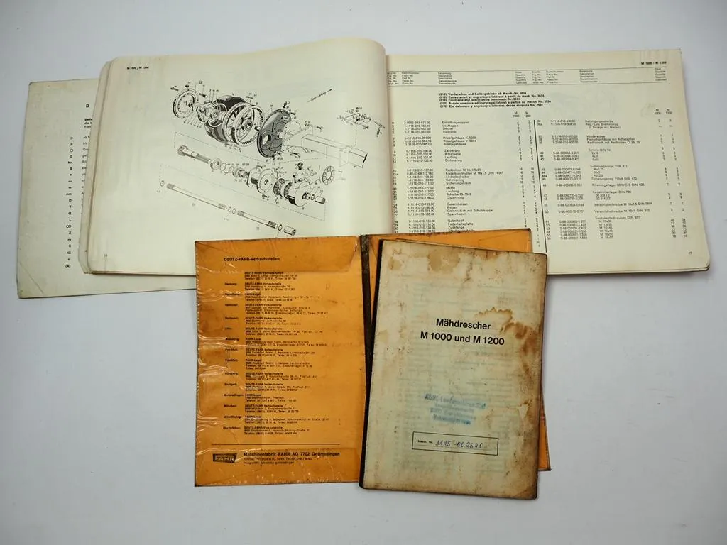 Deutz Fahr M1000 M1200 Mähdrescher Betriebsanleitung Ersatzteilliste 1970/78