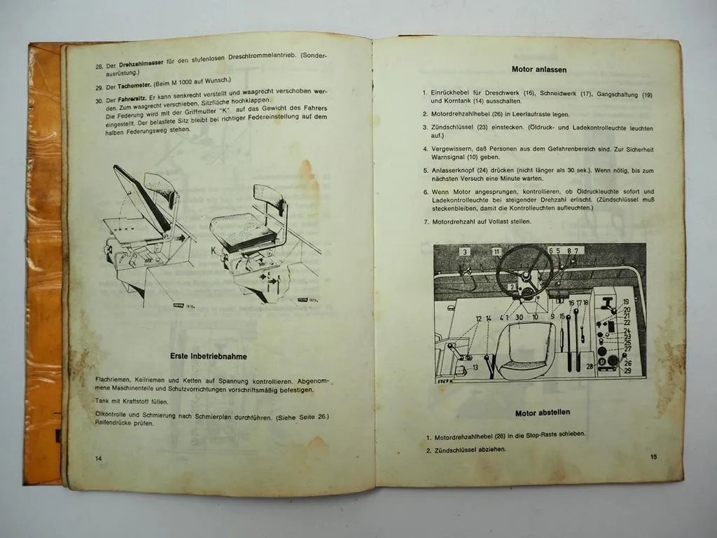 Deutz Fahr M1000 M1200 Mähdrescher Betriebsanleitung Ersatzteilliste 1970/78