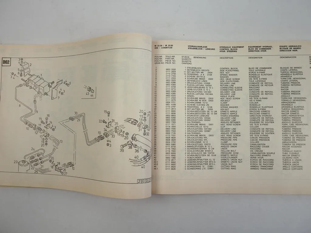 Deutz Fahr M33.30 M33.60 Mähdrescher Ersatzteilliste Spare Parts List 1991
