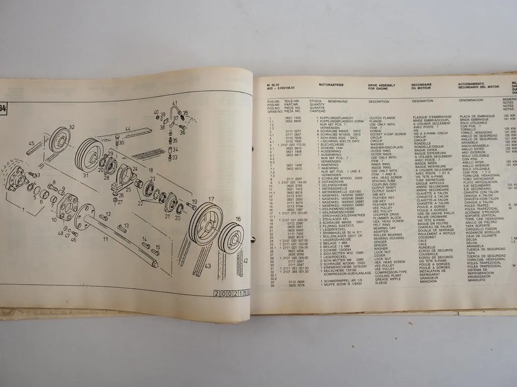 Deutz Fahr M36.10 Mähdrescher Ersatzteilliste Spare Parts List 1989