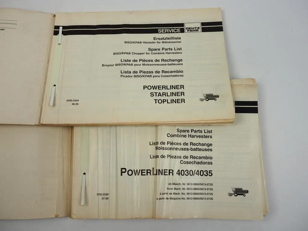 Deutz Fahr Powerliner 4030 4035 Mähdrescher BISO KPAB Häcksler Ersatzteilliste