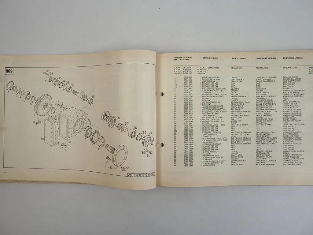 Deutz Fahr Topliner 4070 4075 Mähdrescher Ersatzteilliste Parts List 1992