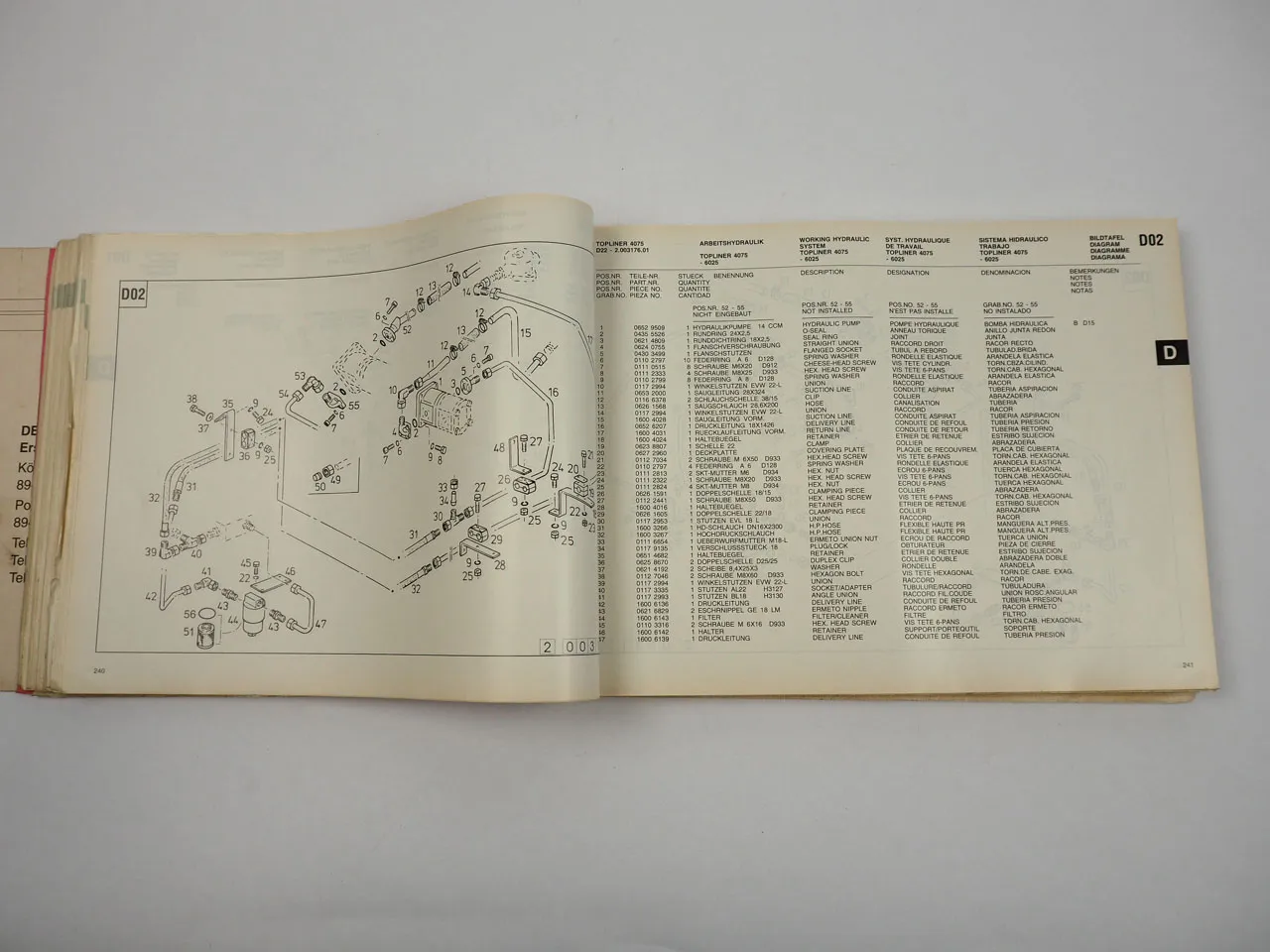 Deutz Fahr Topliner 4070 4075 Mähdrescher Ersatzteilliste Spare List 1993