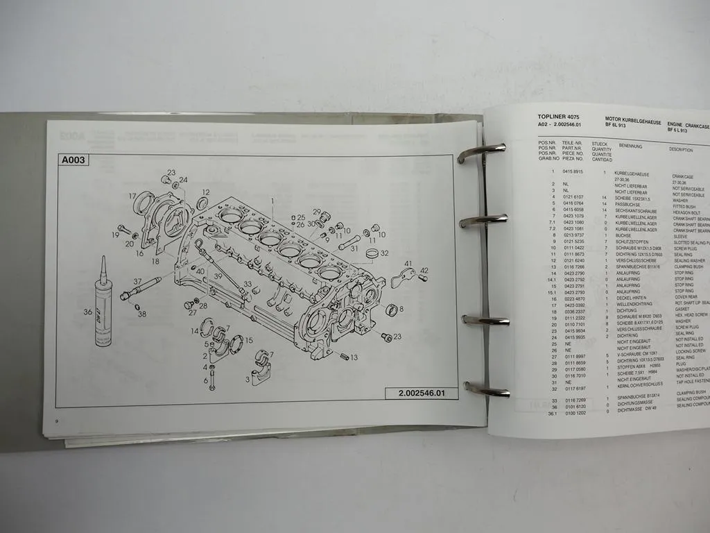 Deutz Fahr Topliner 4075 4080 4090 Mähdrescher Ersatzteilliste Parts List 2002