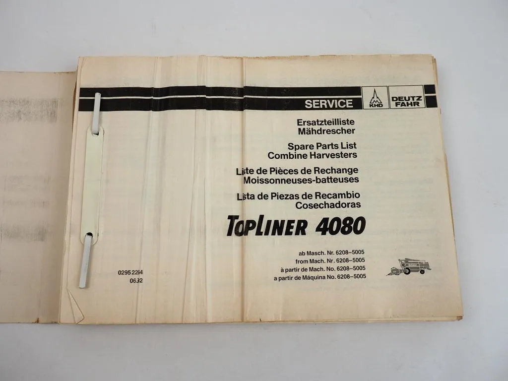 Deutz Fahr Topliner 4080 Mähdrescher Ersatzteilliste Spare Parts List 1992
