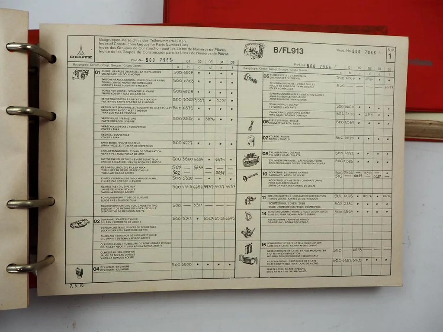 Deutz FL 413 912 913 Motor Baugruppen- Gegenüberstellungs- Verzeichnis 1975/78