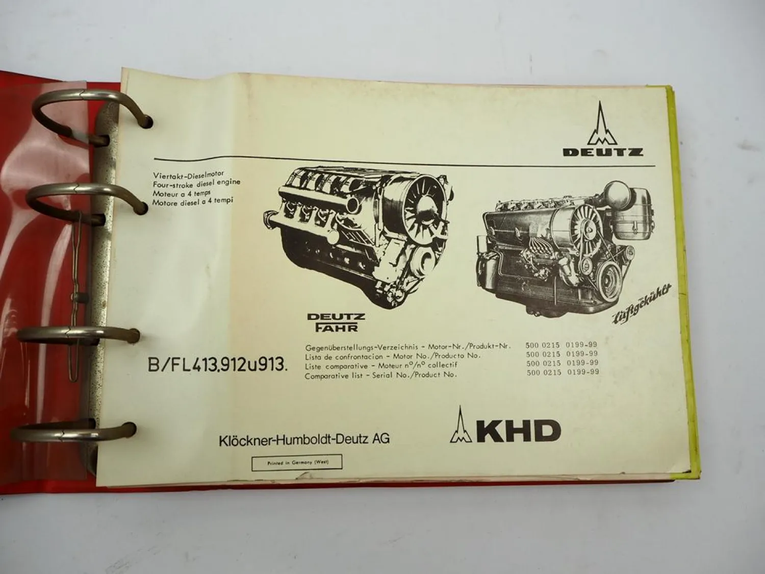 Deutz FL 413 912 913 Motor Baugruppen- Gegenüberstellungs- Verzeichnis 1975/78