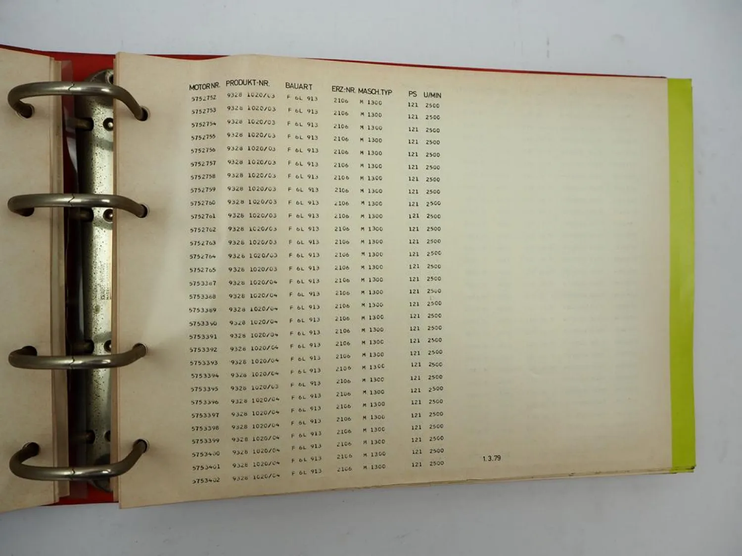 Deutz FL 413 912 913 Motor Baugruppen- Gegenüberstellungs- Verzeichnis 1975/78