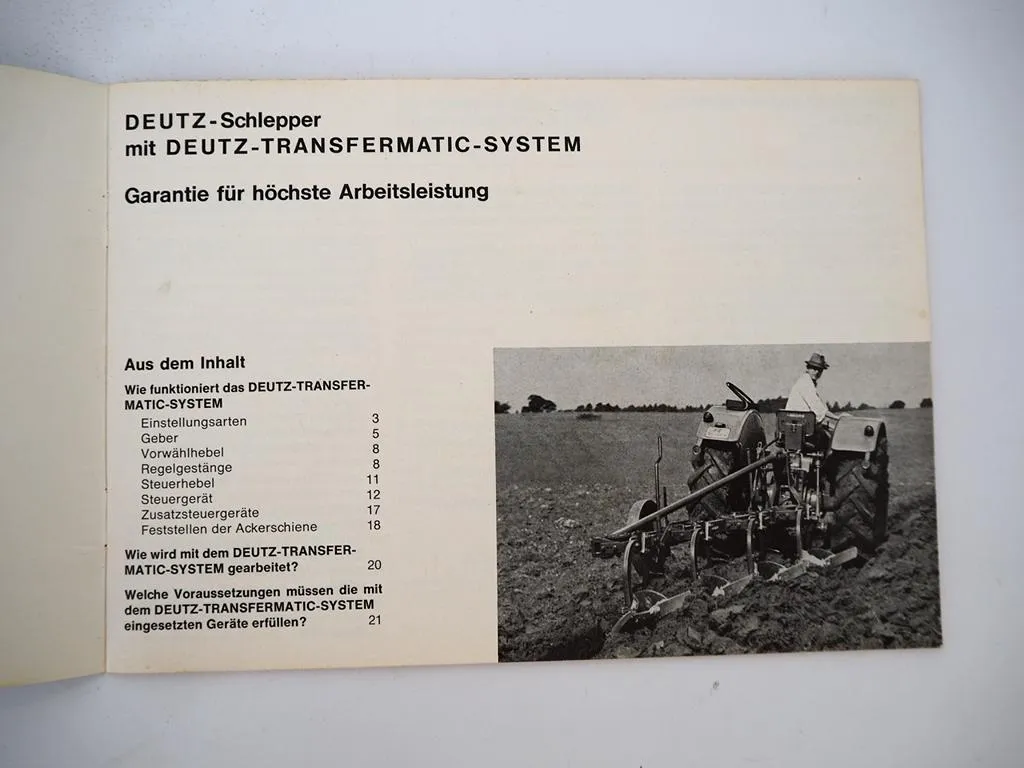 Deutz Werbeheft A-Z Nr. 9 Transfermatic System für Deutz Schlepper 1960er Jahre