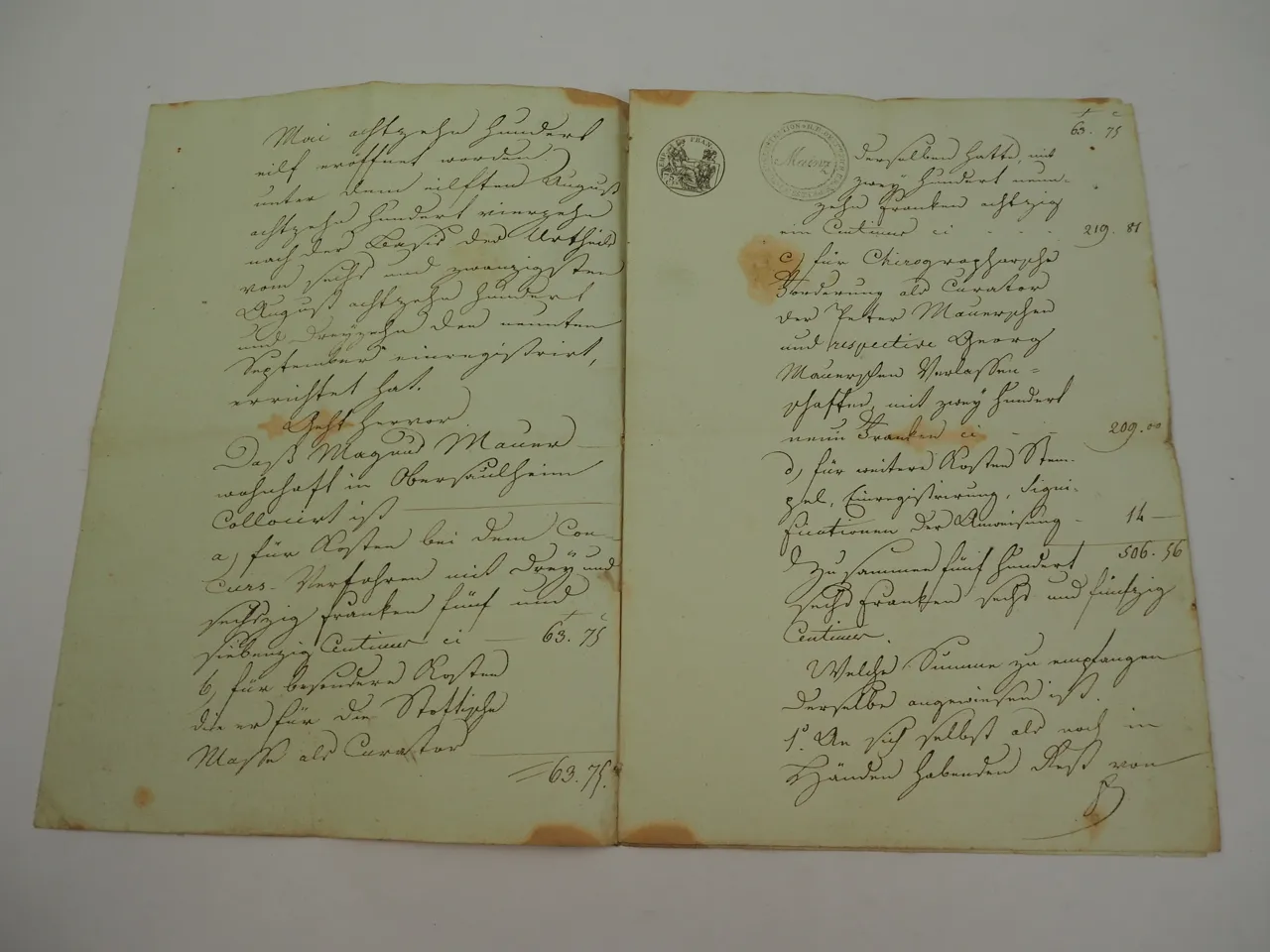 Dienstsiegel Stempel Mainz 1814 auf französischem Signettenpapier