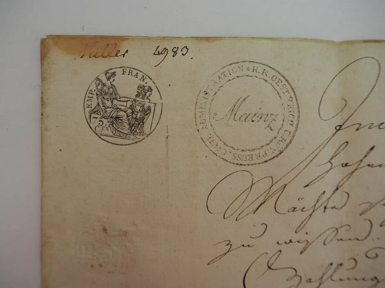 Dienstsiegel Stempel Mainz 1814 auf französischem Signettenpapier