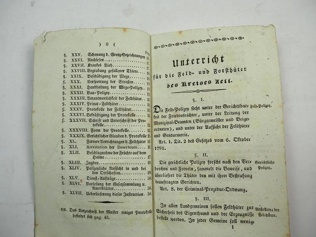 Dienstunterricht Feld- u Forsthüter Kreis Zell Coblenz 1836 Koblenz Förster