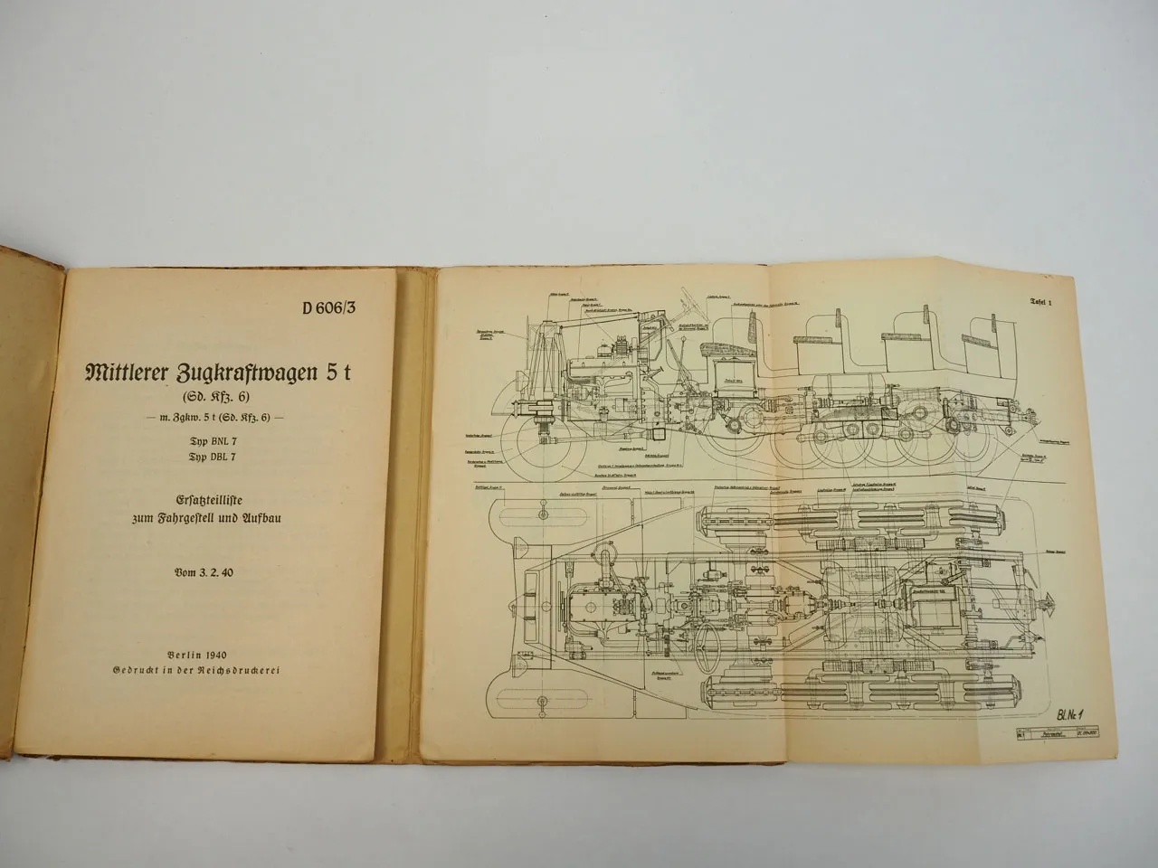 Dienstvorschrift D606/3 Sd.Kfz 6 BNL DBL 7 Zugwagen 5 to Ersatzteilliste 1940