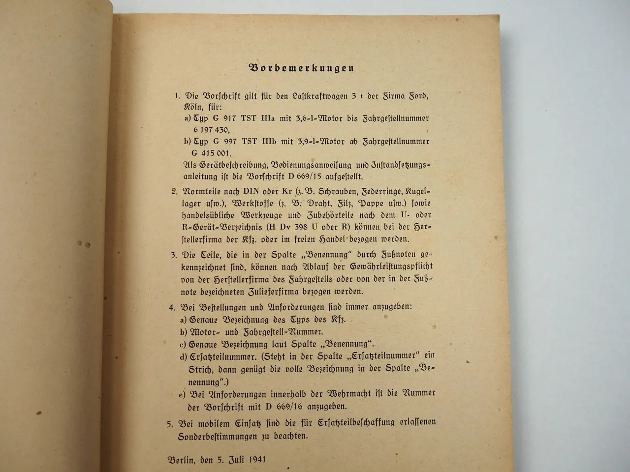 Dienstvorschrift D669/16 Ford 3t G917 G997 TSTIII Ersatzteilliste Wehrmacht 1941