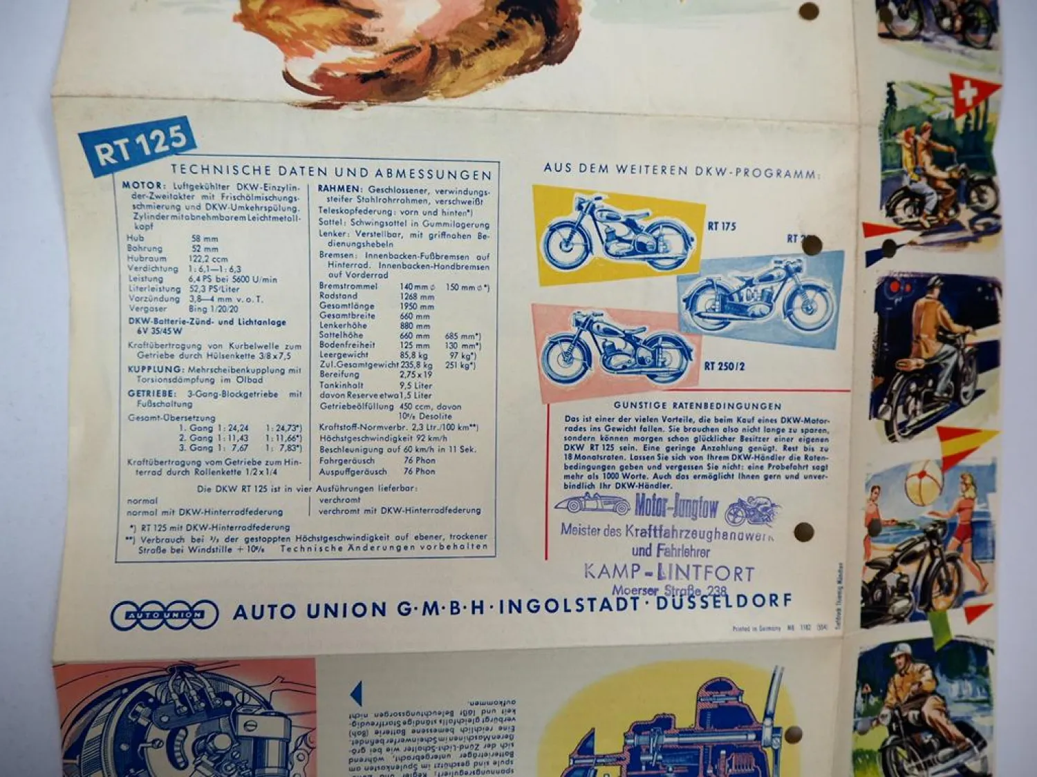 DKW Auto Union RT125 Motorrad Prospekt Ersatzteilliste 1954