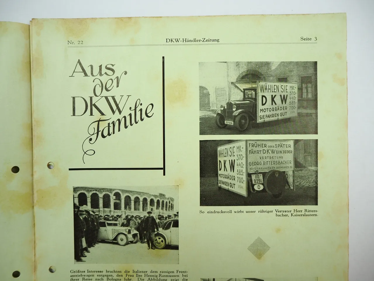 DKW Händler Zeitung 21 bis 24 von 1932 Auto Motorrad Zschopau